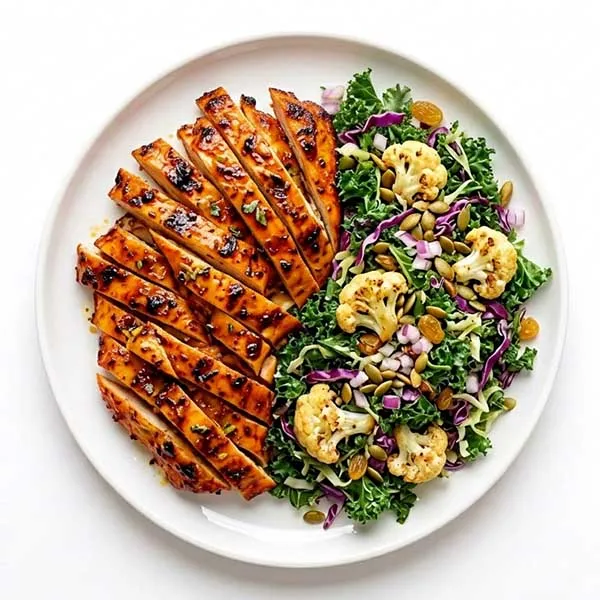 Spatchcocked peri peri  chicken with kale cauliflower mix